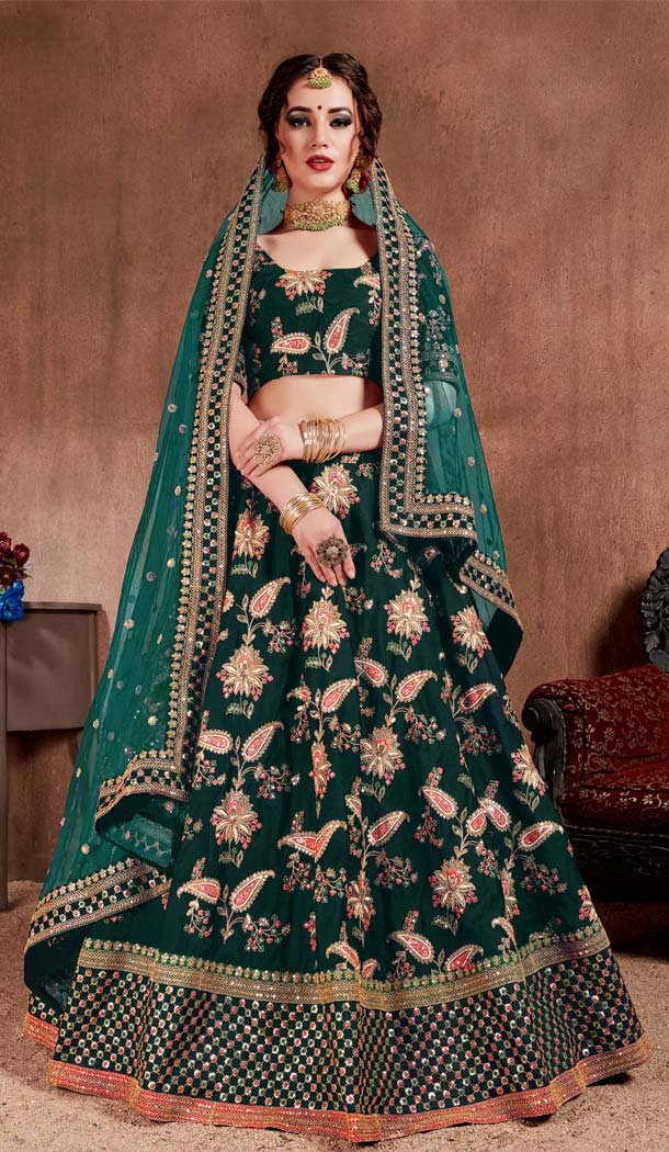 Ladies Sangeet Circular Lehenga in Forest Green -580972314