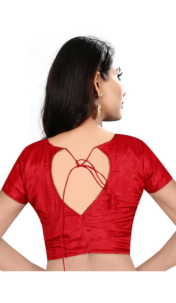 Red Color Raw Silk Fancy Neck Plus Size Readymade Casual Blouse -4583900