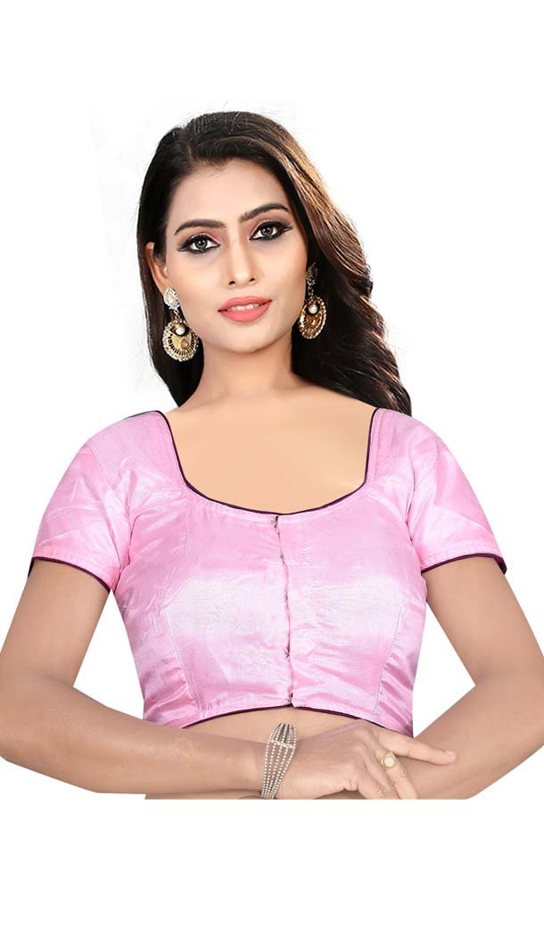 Pink Color Raw Silk Fancy Neck Plus Size Readymade Casual Blouse -4583901