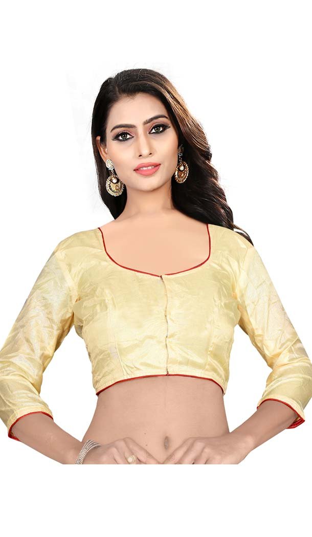 Cream Color Raw Silk Fancy Neck Plus Size Readymade Casual Blouse -4583902