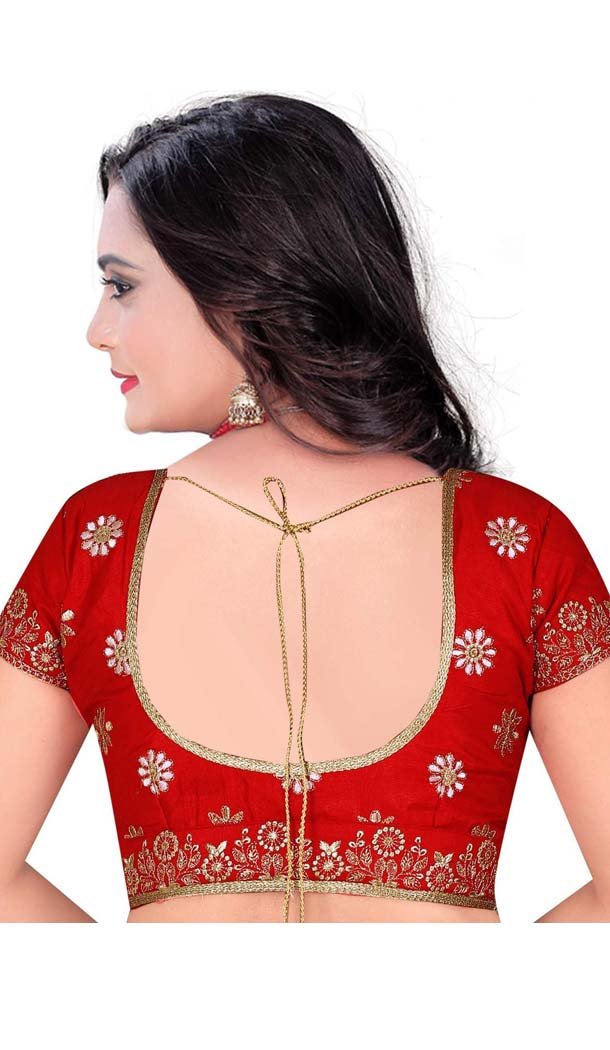 Red Color Raw Silk Plus Size Readymade Party Blouse -4744041