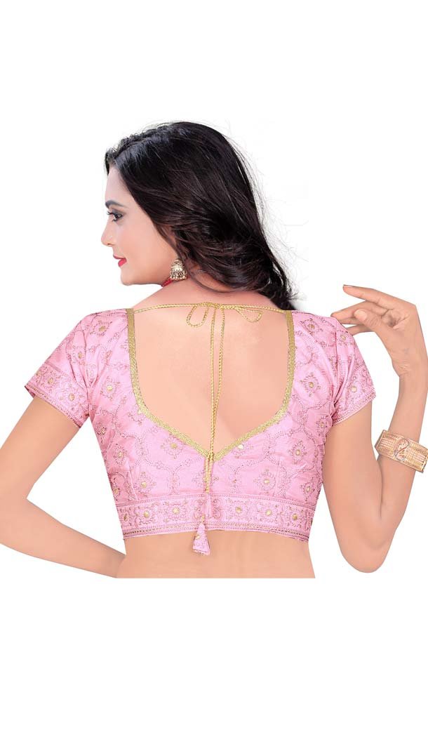 Pink Color Raw Silk Plus Size Readymade Party Blouse -4744044