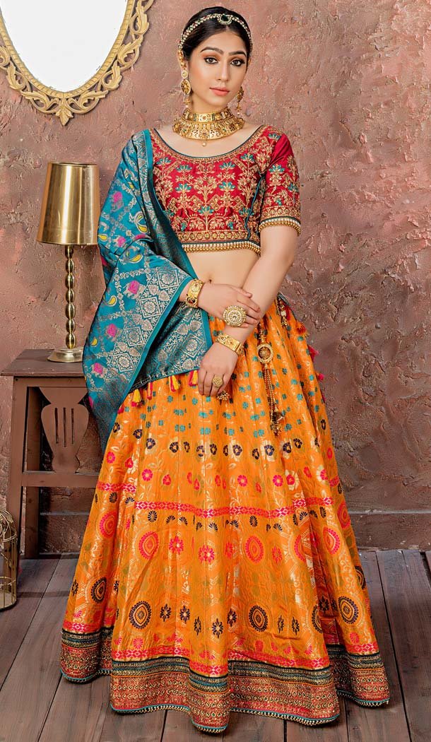 Apricot Orange Color Banarasi Silk Treditional Designer Lehenga Choli -4774058