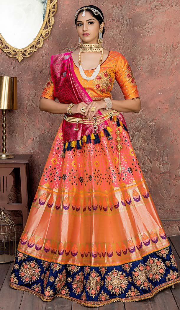 Starfish Orange Color Banarasi Silk Treditional Designer Lehenga Choli -4774060