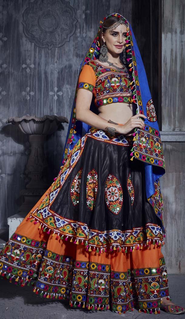 Black Orange Color Japanese Cotton Navratri Special Chaniya Choli -421161851