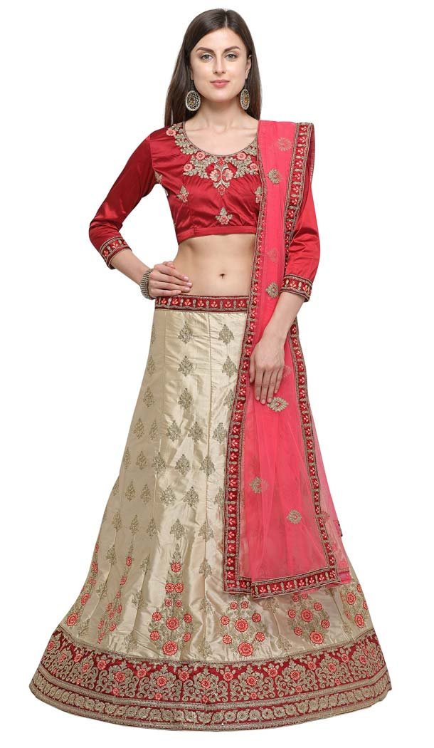 Beige Color Satin Silk Treditional Wear Lehenga Choli -422561984