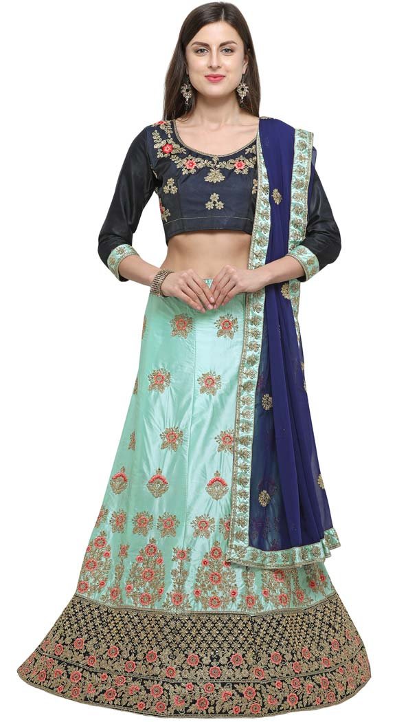 Light Blue Color Satin Silk Embroidery Circular Lehenga Choli -422961999