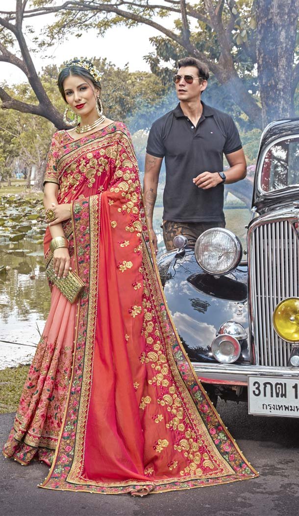 Red Color Pure Georgette Designer Wear Saree -425662181