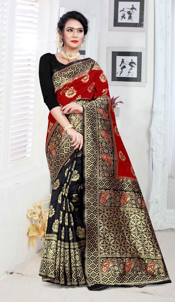 Unique Black Color Silk Treditional Wear Woven Saree Blouse -426362246