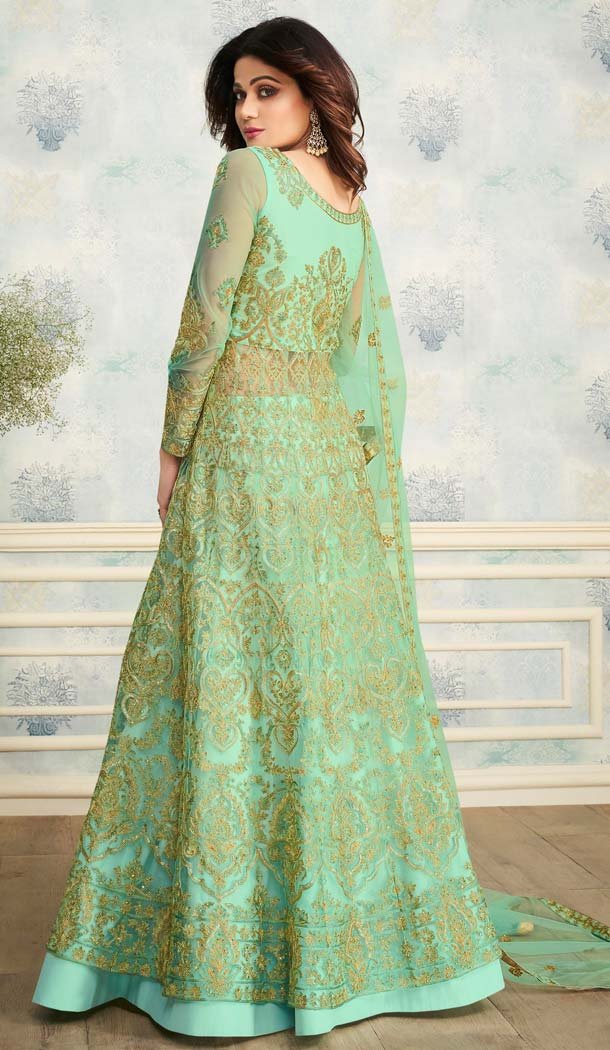 Light Green Color Heavy Butterfly Net Designer Anarkali Salwar Kameez -583472581