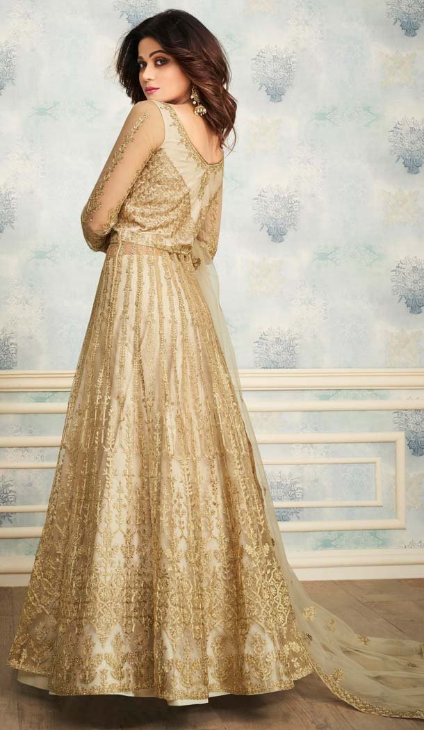 Beige Color Heavy Butterfly Net Designer Anarkali Salwar Kameez -583472582