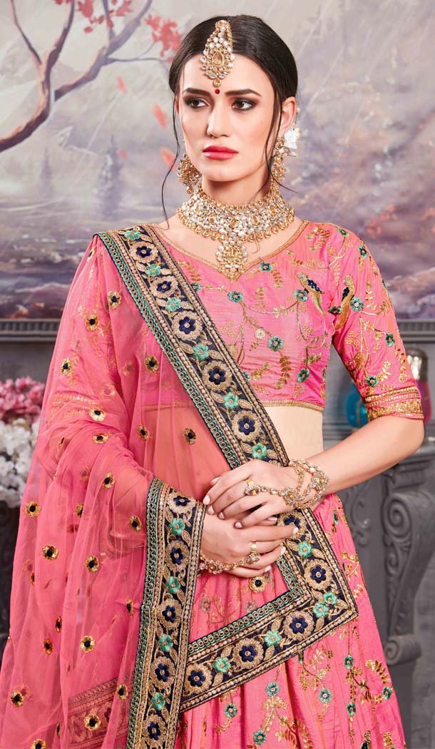 Rouge Pink Color Banarasi Silk Designer Mehendi Ceremony Lehenga -586772862