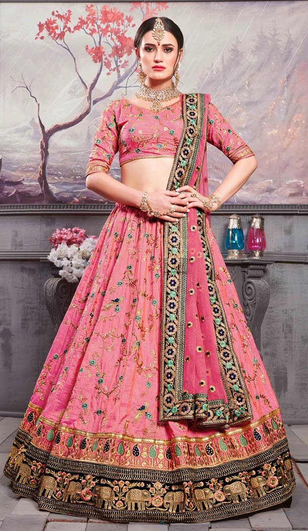 Rouge Pink Color Banarasi Silk Designer Mehendi Ceremony Lehenga -586772862