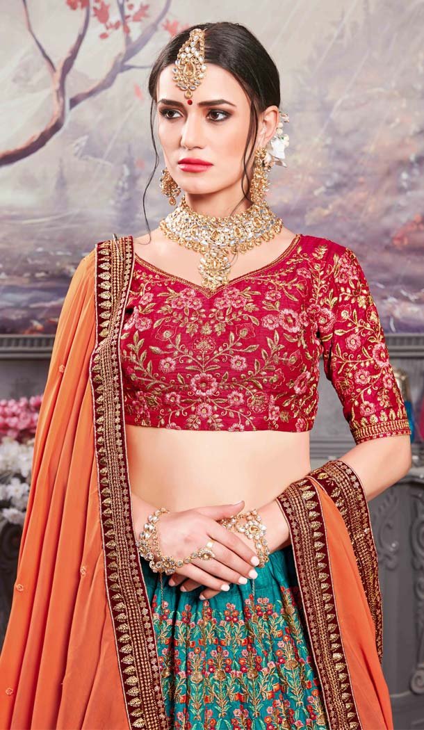 Deep Ocean Blue Banarasi Silk Designer Mehendi Ceremony Lehenga -586772864