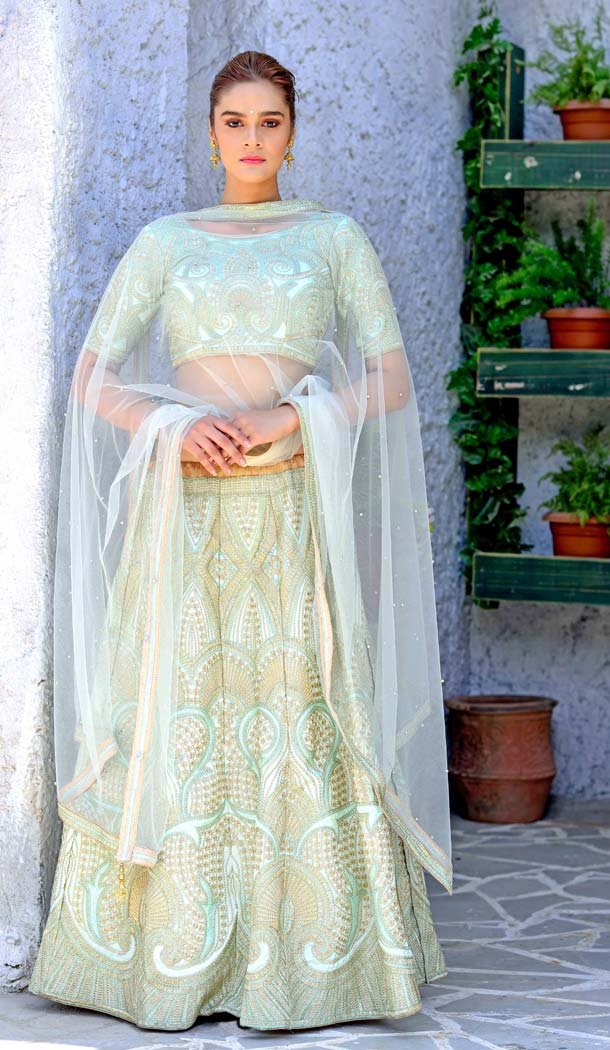 Mint Green Color Silk Designer Sangeet Ceremony Lehenga Choli -588473069
