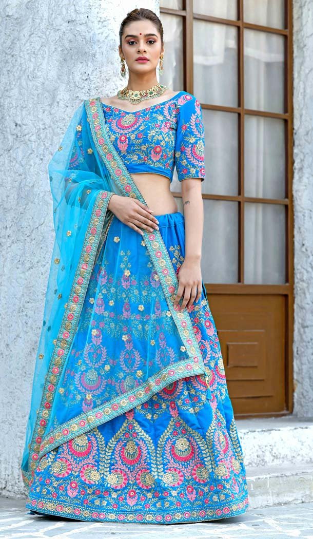 Sky Blue Color Velvet Designer Sangeet Ceremony Lehenga Choli -588473072