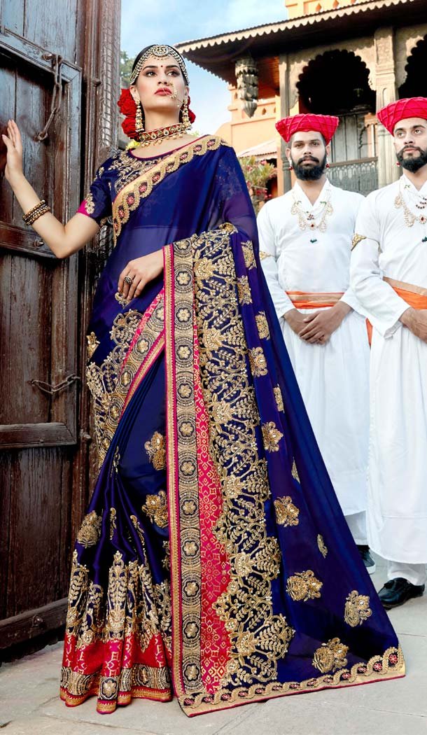 Rangoli Silk Navy Blue Color Designer Embroidered Treditional Saree -587873027