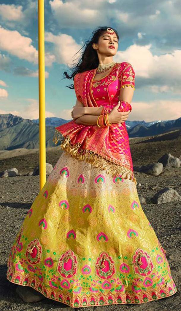 Yellow Cream Color Silk Designer Wedding Lehenga Choli -426662265