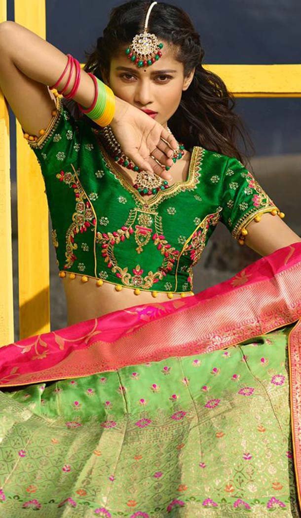 Green Color Silk Designer Wedding Lehenga Choli -426662266