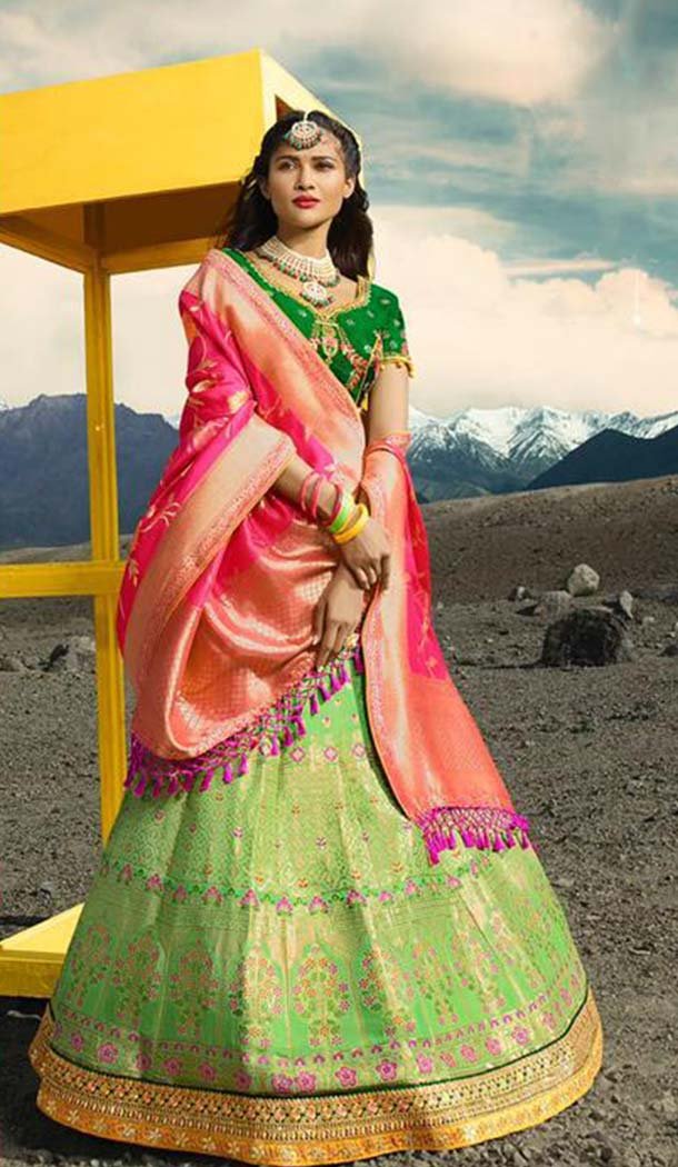 Green Color Silk Designer Wedding Lehenga Choli -426662266