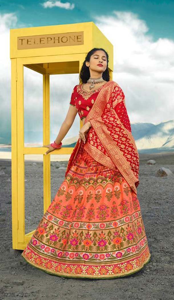 Designer Silk Orange Color Wedding Lehenga Choli -426662272