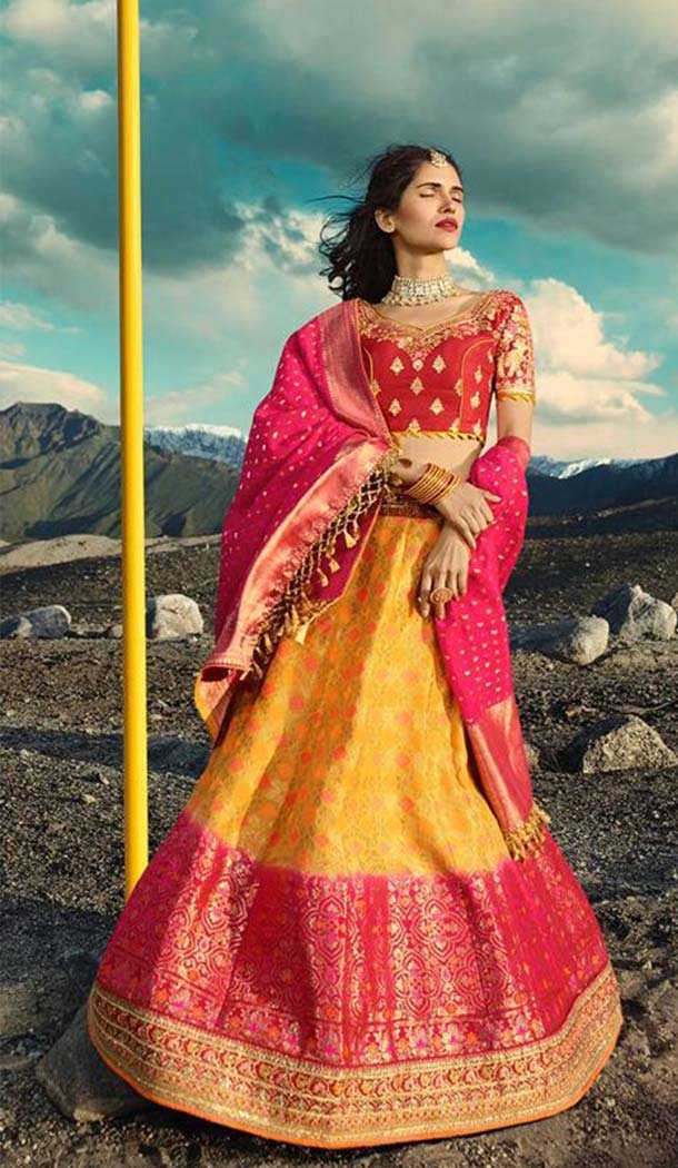 Designer Silk Wedding Lehenga Choli in Yellow Color -426662273
