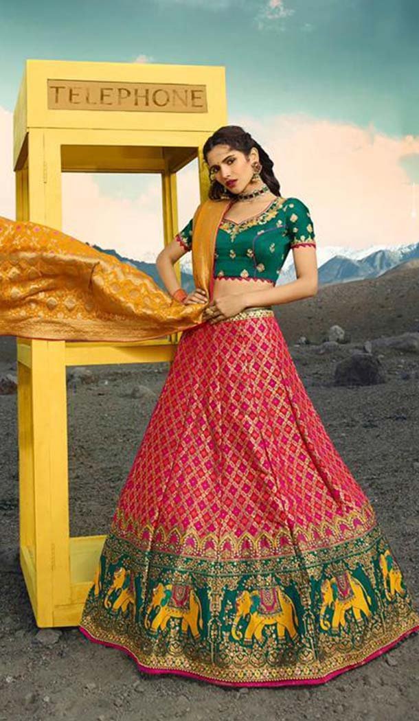 Designer Silk Wedding Lehenga Choli in Rani Pink Color -426662274