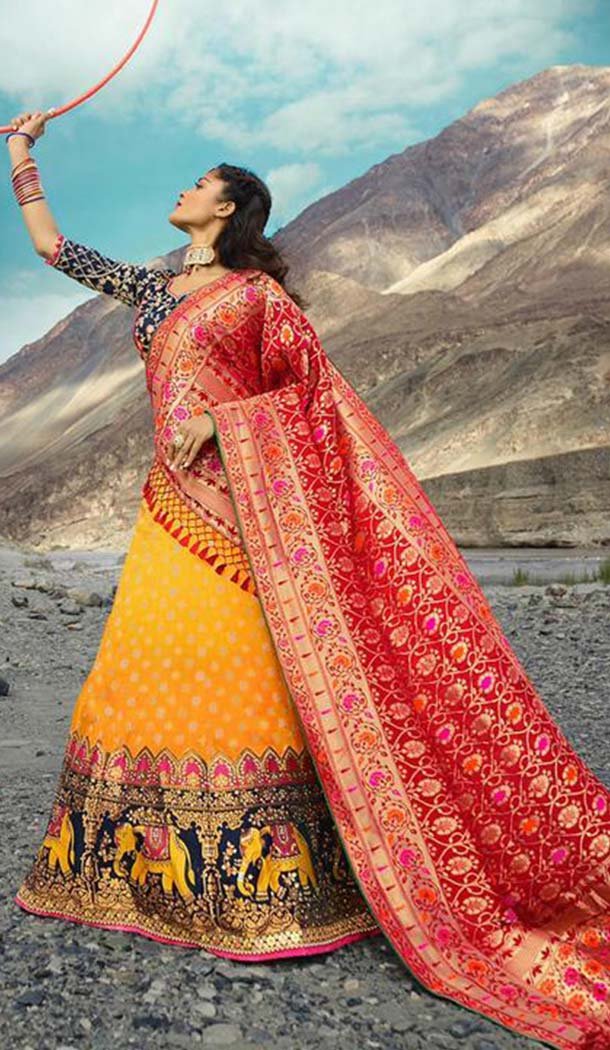 Designer Silk Wedding Lehenga Choli in Yellow Color -426662275