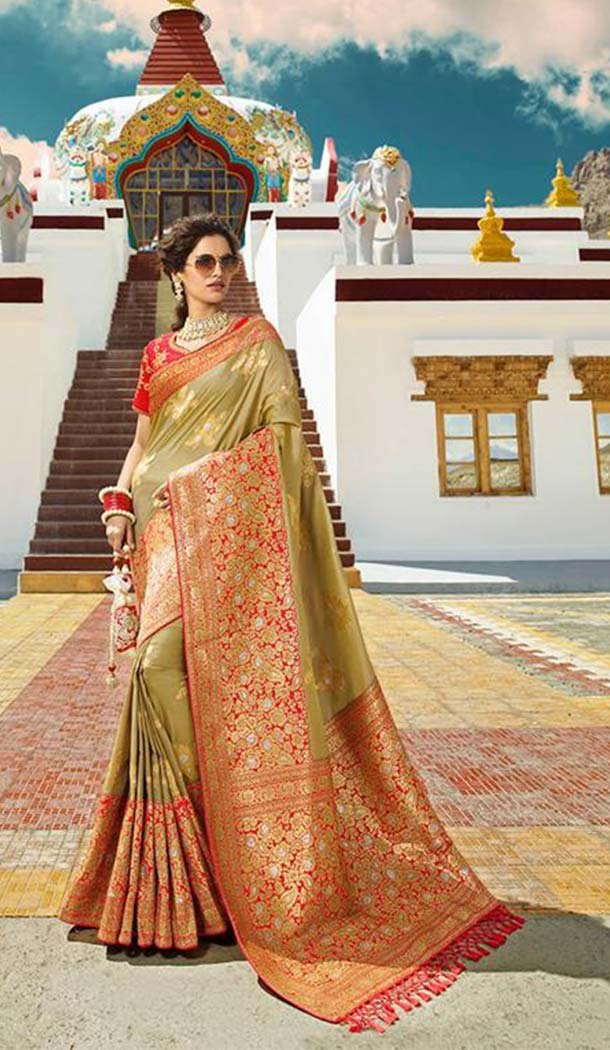 Glamorous Pista Green Color Silk Embroidery Designer Sarees -426762281