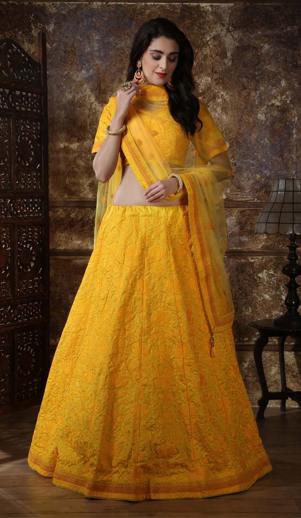 Yellow Color Silk Lucknowi Designer Lehenga Choli -591373434