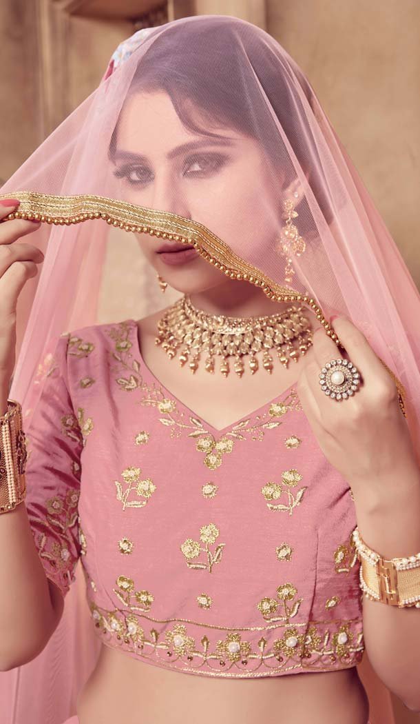 Silk Embroidery Pink Color Designer Lehenga Choli -591473443