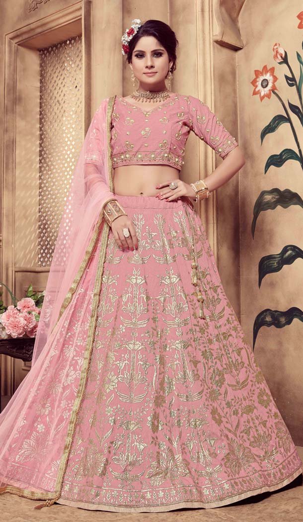 Silk Embroidery Pink Color Designer Lehenga Choli -591473443