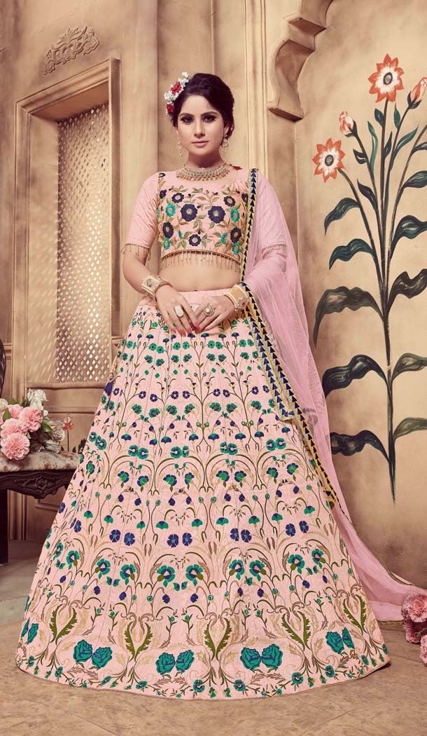Silk Embroidery Dusty Pink Color Designer Lehenga Choli -591473444