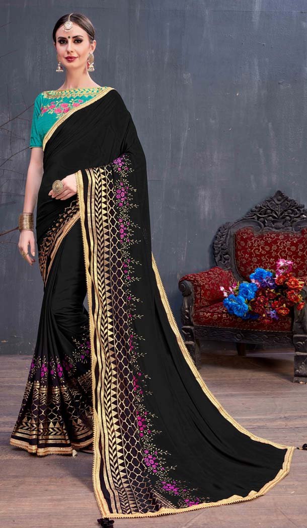 Black Color Georgette Fancy Casual Party Saree Blouse -591573450