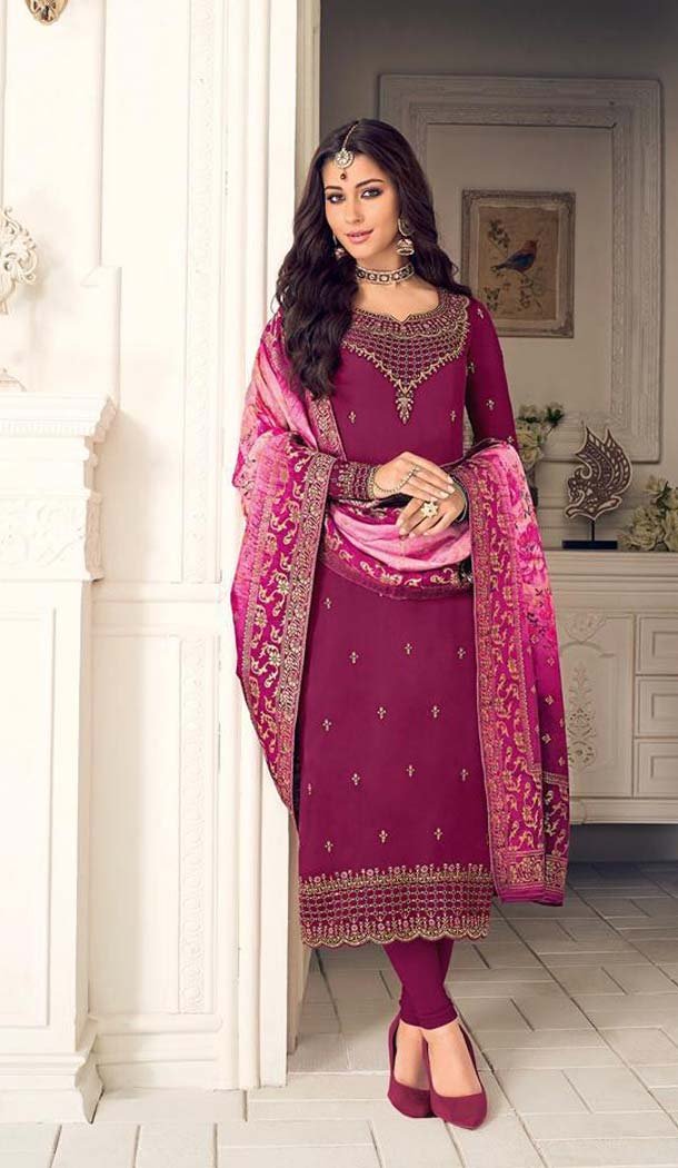 Dark Pink Color Georgette Embroidery Party Salwar Kameez -597574286