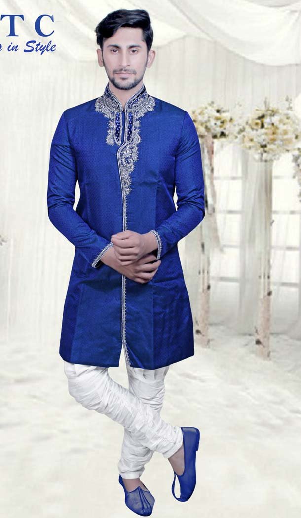 Royal Blue Suiting Readymade Indo Western for Mens -601874862