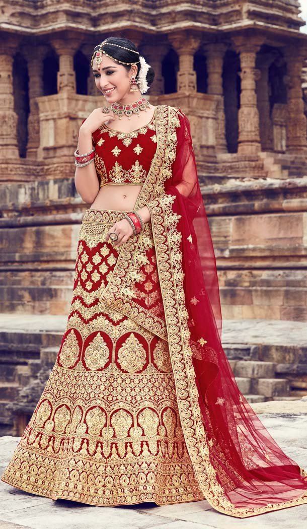 Velvet Maroon Color Bridal Wear Designer Lehenga Choli  -616776999