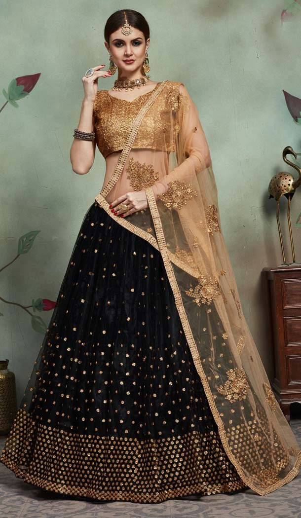Attractive Black Net Fancy Party Wear Designer Lehenga Choli -617077028