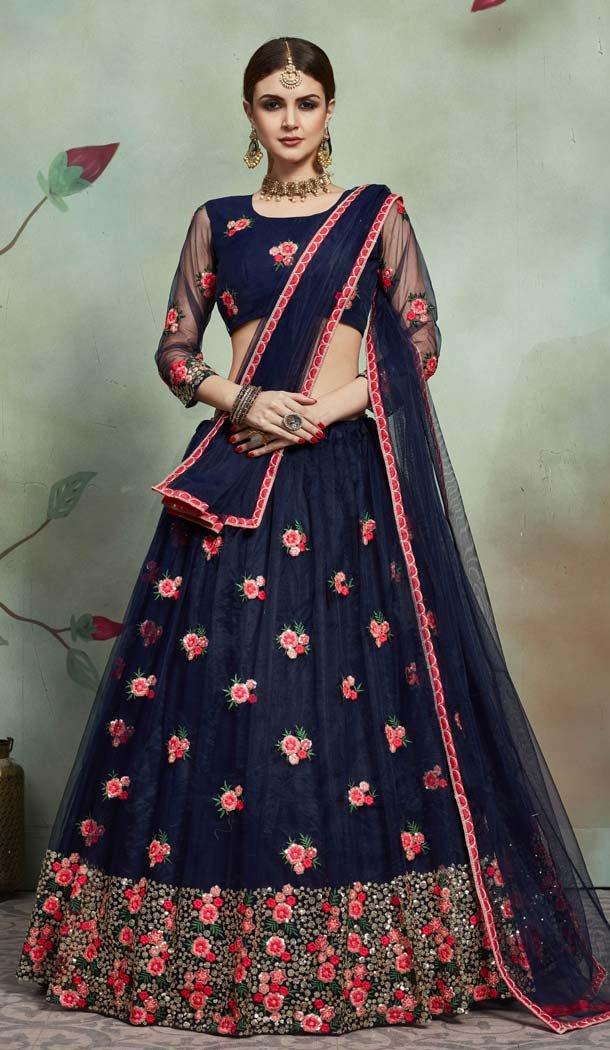 Enigmatic Blue Net Fancy Party Wear Designer Lehenga Choli -617077029