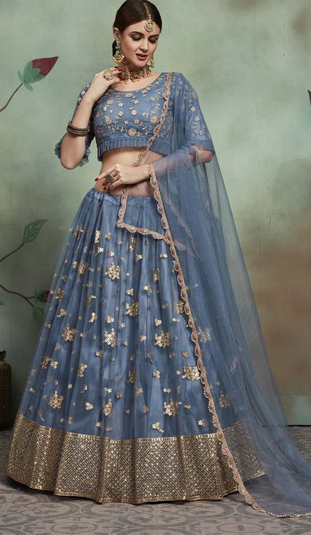Alluring Grey Net Fancy Party Wear Designer Lehenga Choli -617077030