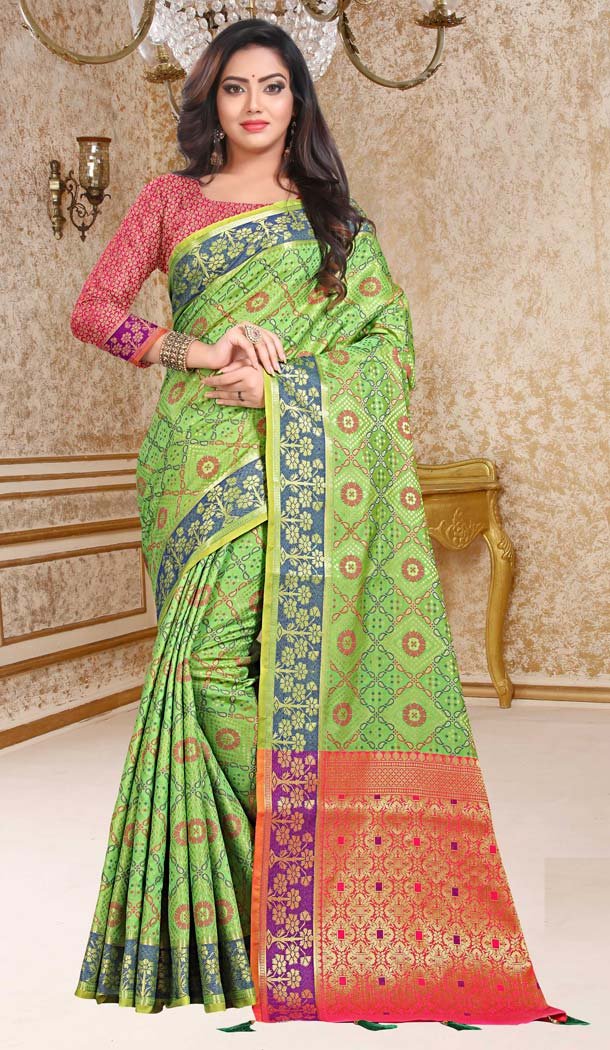 Light Green Color Patola Silk Traditional Wear Saree Blouse -431162858