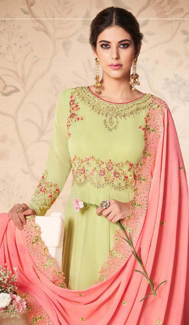 Light Yellow Color Real Georgette Long Length Anarkali Salwar Kameez -435163102