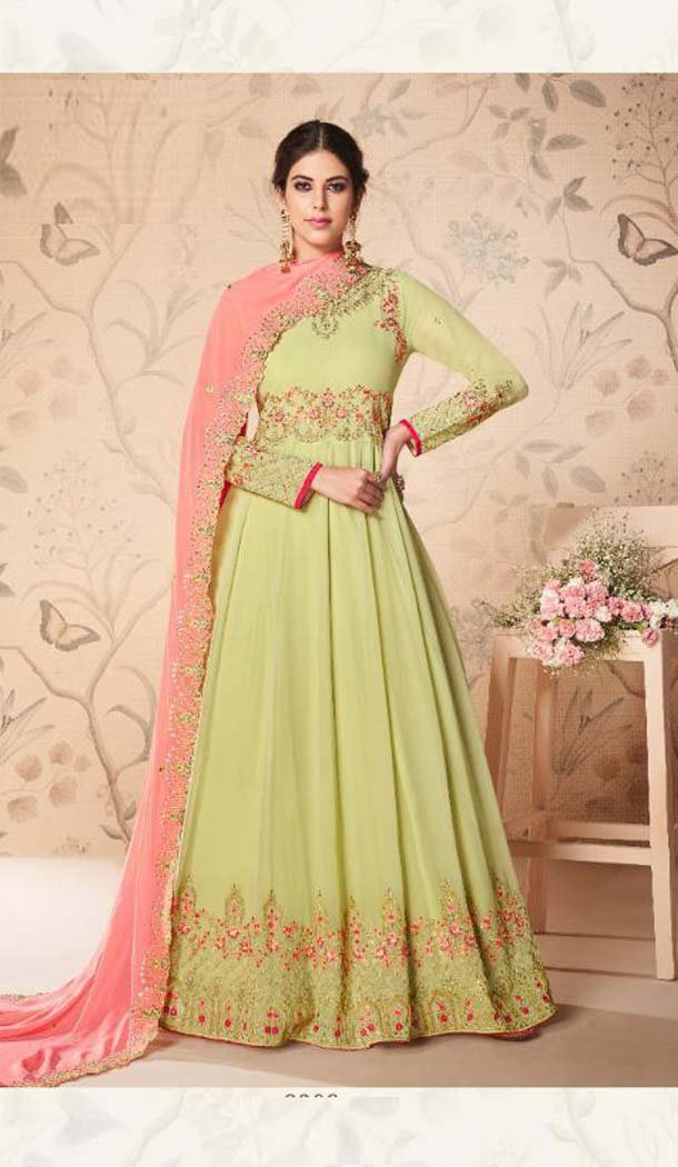 Light Yellow Color Real Georgette Long Length Anarkali Salwar Kameez -435163102