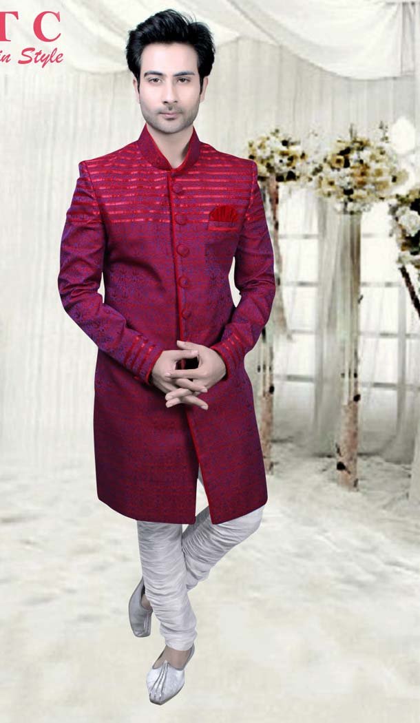 Multicolor Jacquard Designer Readymade IndoWestern Sherwani -601974897