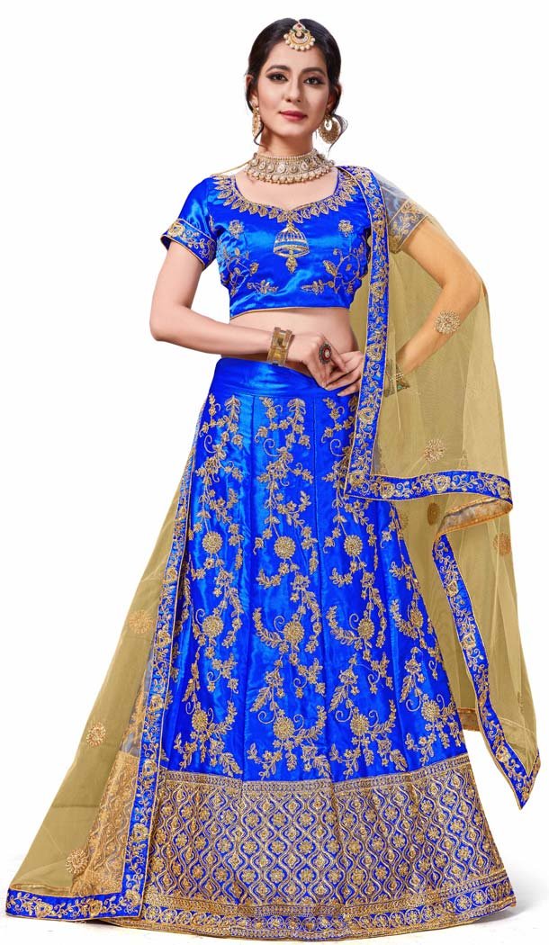 Royal Blue Color Satin Silk Traditional Party Lehenga Choli -622077534