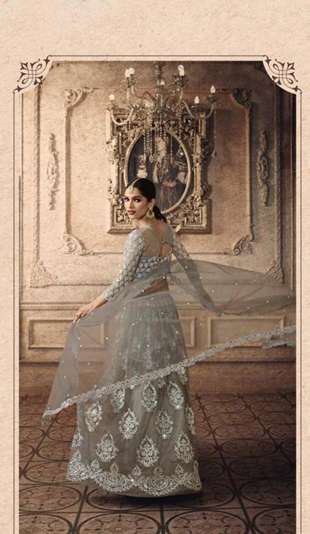 Grey Color Net Designer Mehendi Sangeet Wear Lehenga Choli -633178914