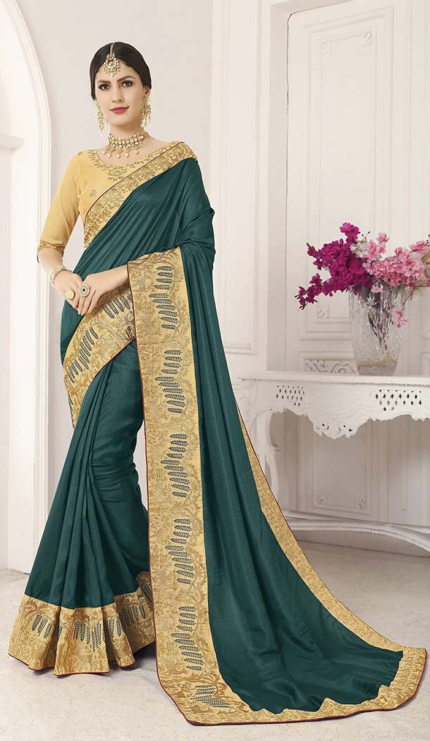 Green Color Vichitra Silk Traditional Wear Designer Saree -633978978