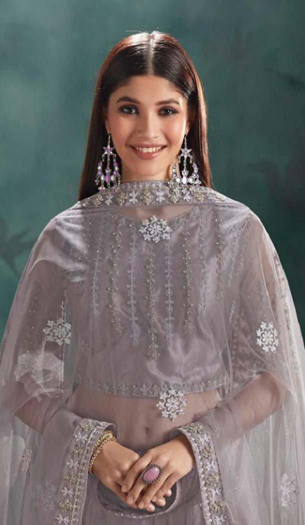 Grey Color Mono Net Designer Fancy Lehenga Choli -454664753