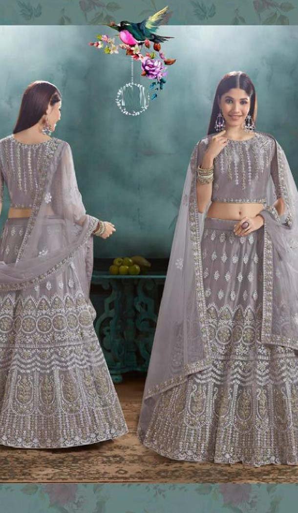 Grey Color Mono Net Designer Fancy Lehenga Choli -454664753
