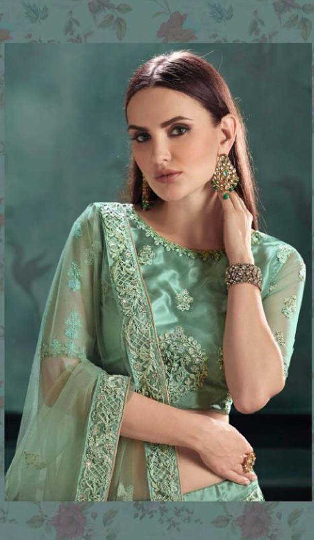 Aqua Green Color Mono Net Designer Fancy Lehenga Choli -454664758